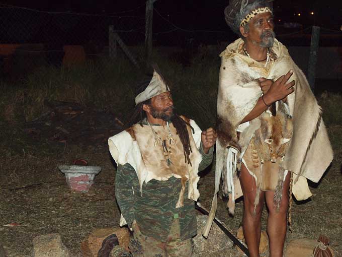 Ceremonial gathering at Ou de Molen in the outskirts of Cape Town of various tribes of the KhoeKhoe indigenous people